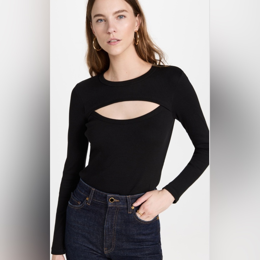 Veronica Beard Curtley Cut Out Ribbed Top